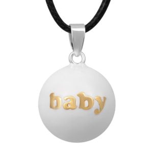 Zwangerschapsbelletje met vergulde letters "baby"